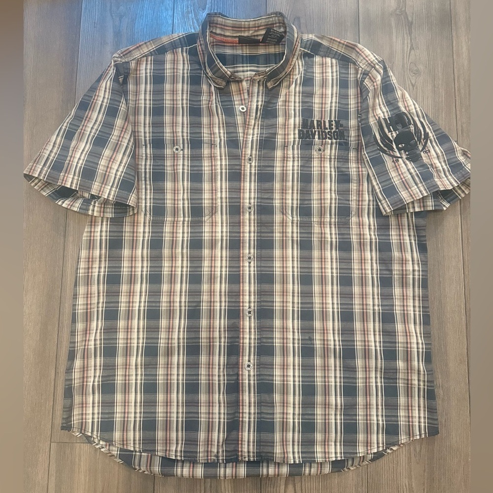 Harley Davidson Performance Plaid Skull Button Shirt Men’s XL